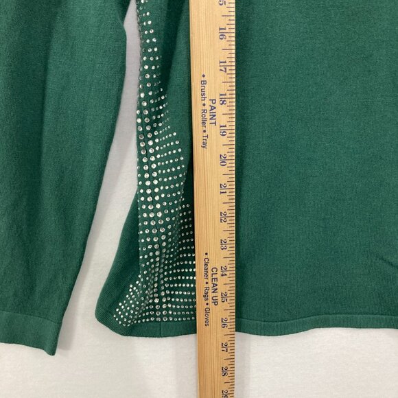 New Liv Milano Large V Neck Green Embellished Long Sleeve Knit Light Sweater - Picture 5 of 10